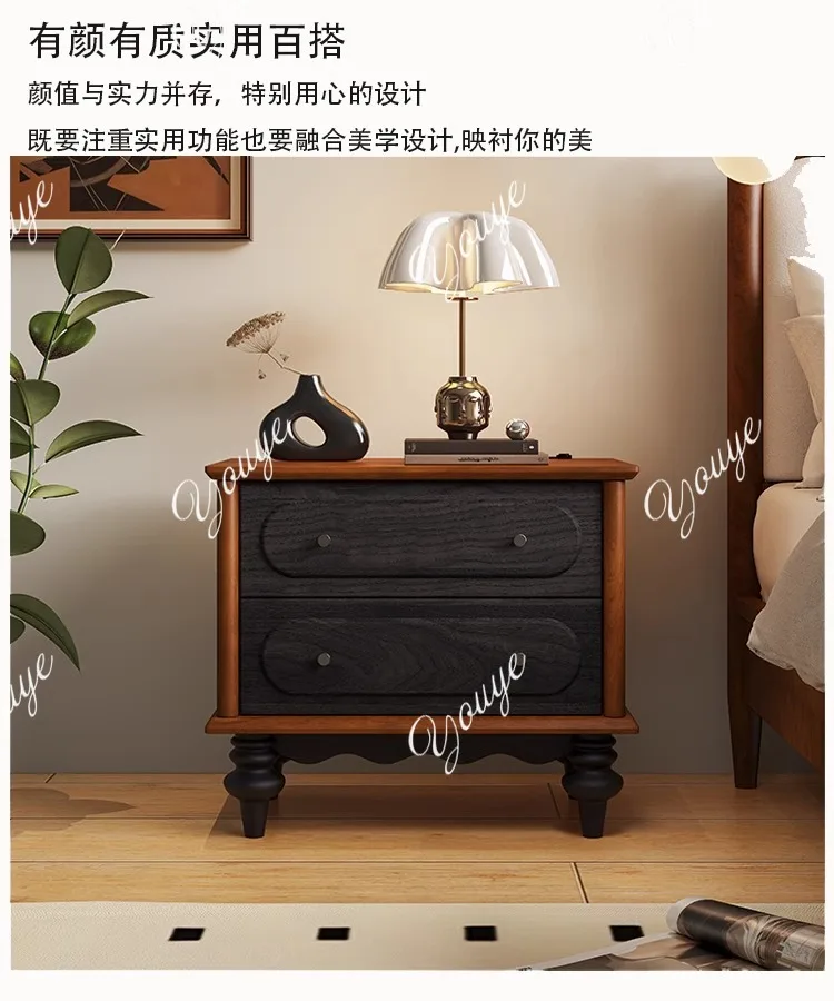 طاولة بجانب السرير من الخشب الصلب الفرنسي القديم، وتخزين طاولة بجانب السرير العتيقة في غرفة النوم، والأدراج، وجميع طاولات السرير المصنوعة من الخشب الصلب #4