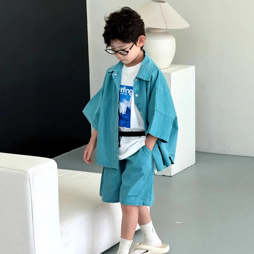 

Summer Shirt Set 2025 New Fashionable Baby Thin Short-sleeved Fried Street Clothes Ruffian Handsome Children's Summer Clothes