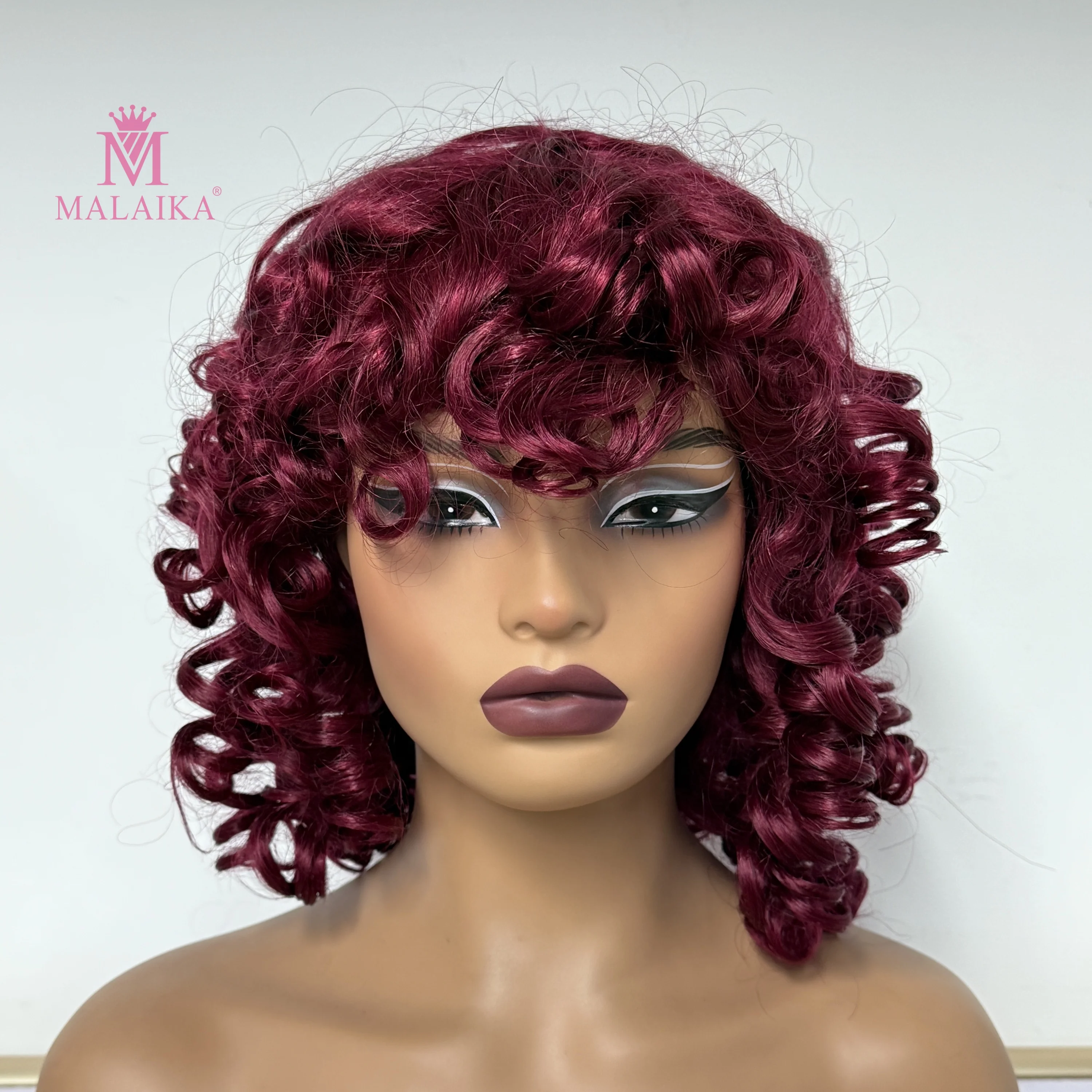 باروكات شعر بشري مجعد نطاطة مع غرة 200% 99J #   شعر بشري برازيلي مجعد فضفاض بطول 18 بوصة مصنوع آليًا بالكامل للنساء ذوات البشرة السمراء