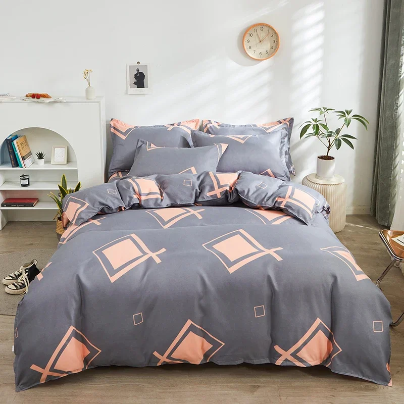 Geometric Abstract Duvet Cover Set, Squares Striped Rhombus Comforter Covers Modern Decorative 3 Piece Reversible Bedding Set