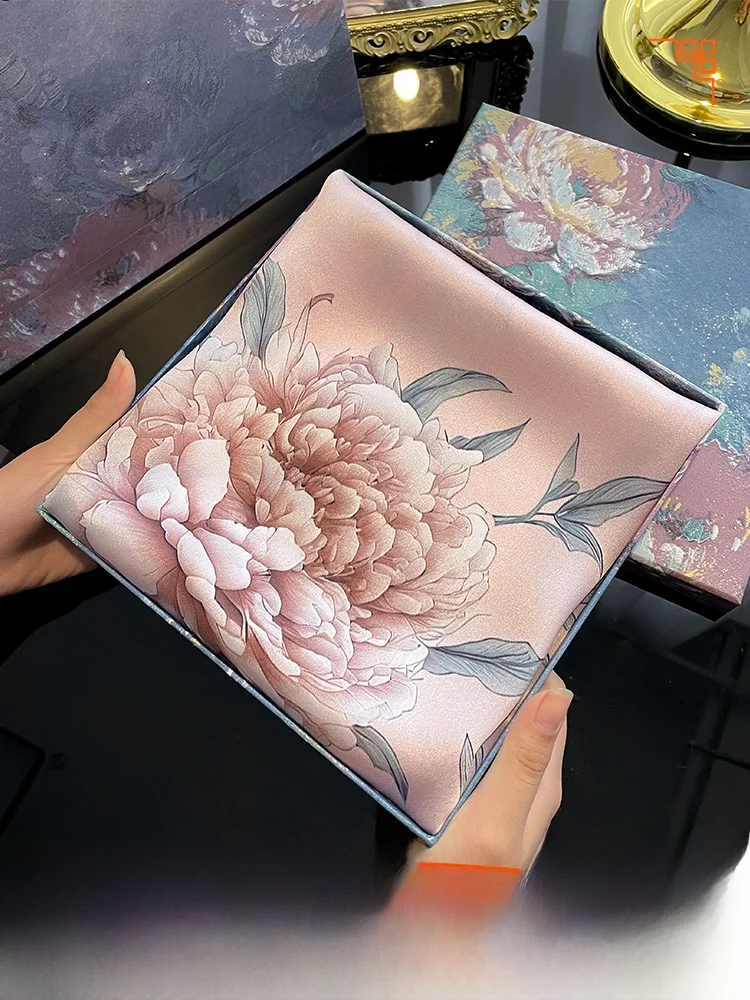 シルクスカーフ-薄型モデル-中国風シルクスクエアスカーフ-女性用-首と肩の保護-秋シーズン-高級ギフトボックス