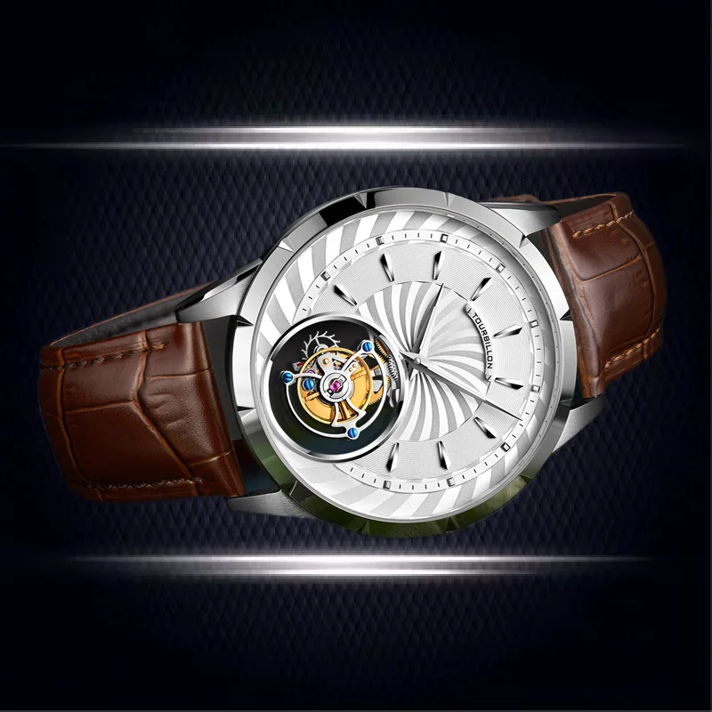 

AESOP Tourbillon Hollow Movement Spiral Pattern Stainless Steel Sapphire Crystal Leather Men's Mechanical Watch 2025 NEW