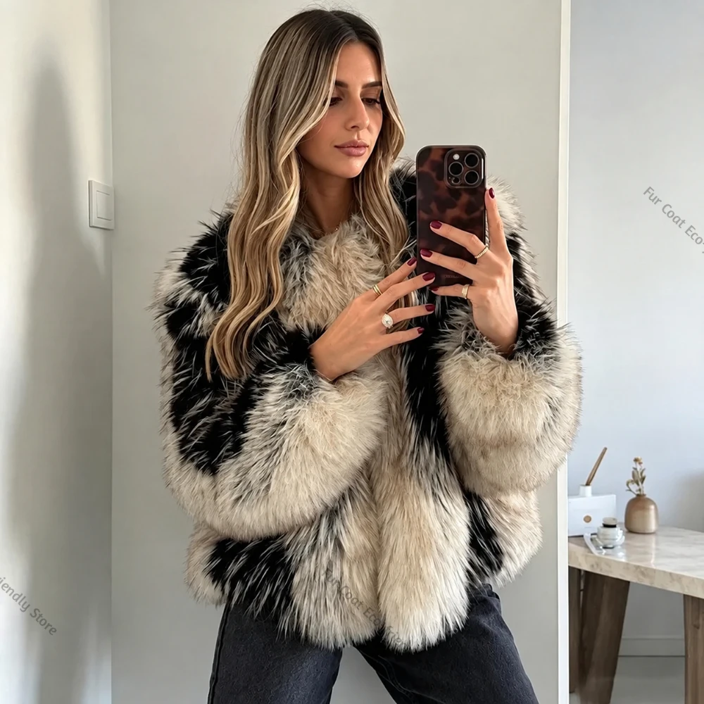 Women's Oversized Fur Coat Elegant Faux Fur Coat Relaxed Fit Cropped Women's Clothing Winter Cold Plush Warm City Fashion