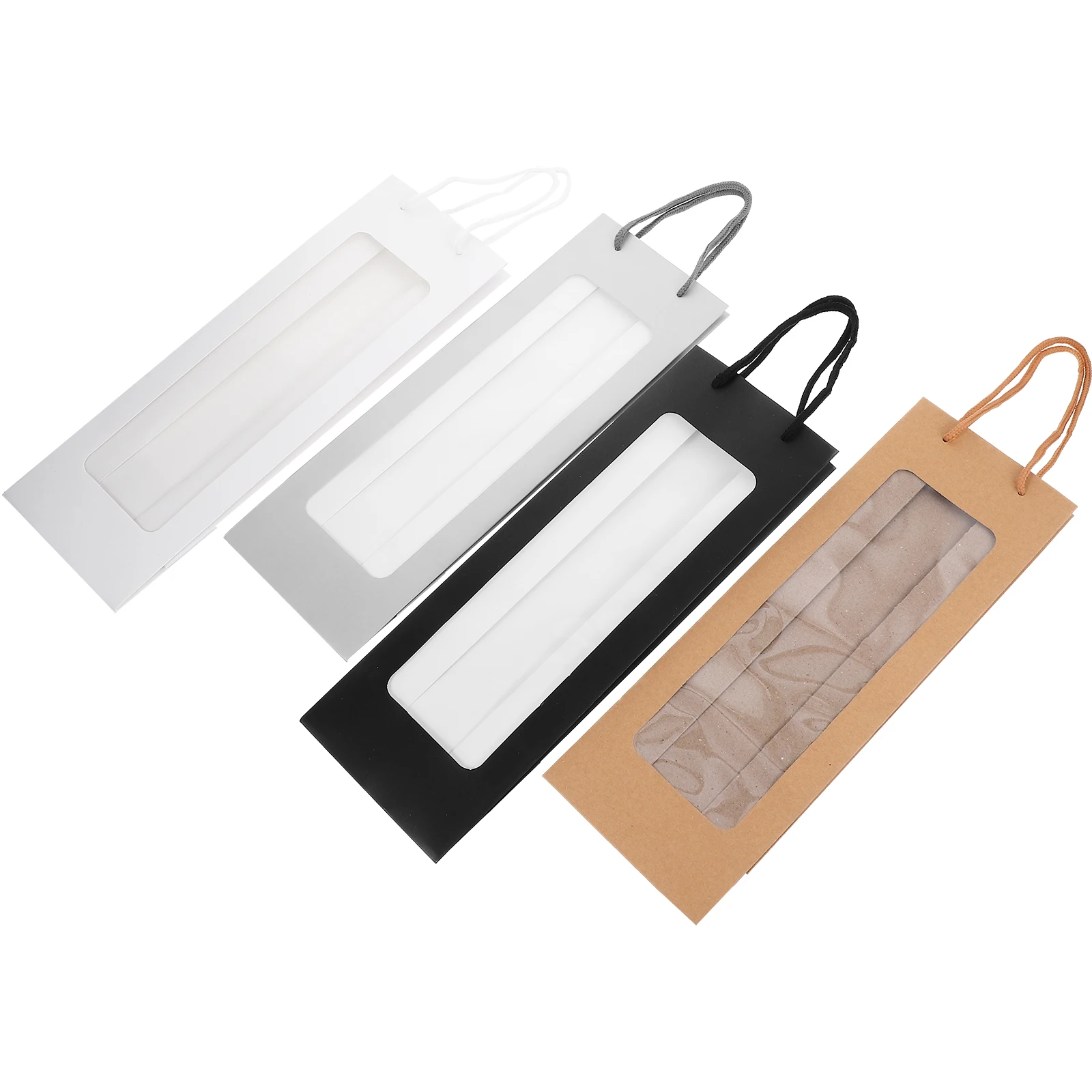 

4 Pcs Packaging Bag 12 5x8 5x36CM White Black Brown Silver Window Sturdy Handle Reusable Tall Gift Bottle Wrapping Storage