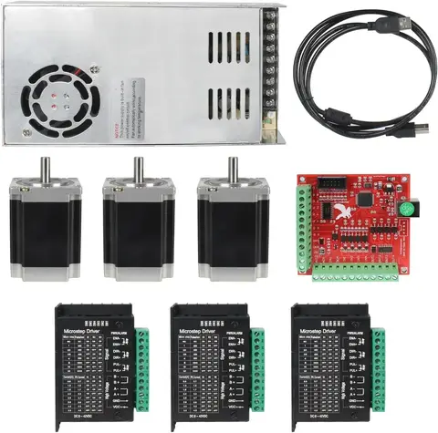 CNC Controller Kit, 3 Axis CNC Kit with Nema23 Stepper Motor 57*76mm 270Oz-in 3A 1.8Nm, TB6600 Driver 4A, USB Mach3 CNC Motion C