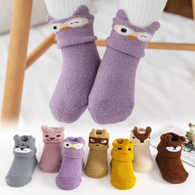 

Coral Fleece Baby Anti Slip Floor Socks Autumn Winter Newborn Warm and Thick Socks New Born Baby Girl Boy Infant Indoor Sock