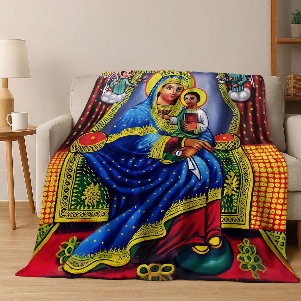 African Ethiopian Nationality Flannel Blanket Soft Warm Blanket for Home Bedroom Office Travel Camping Picnic Gift To Friend