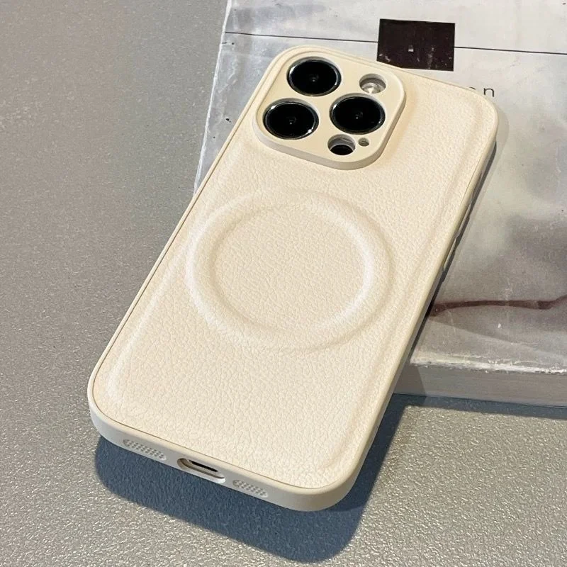 Texture in pelle di lusso per custodia per telefono Magsafe per iPhone 17 Air 16 15 14 Plus 13 12 11 17 Pro Max carica magnetica copertura semplice