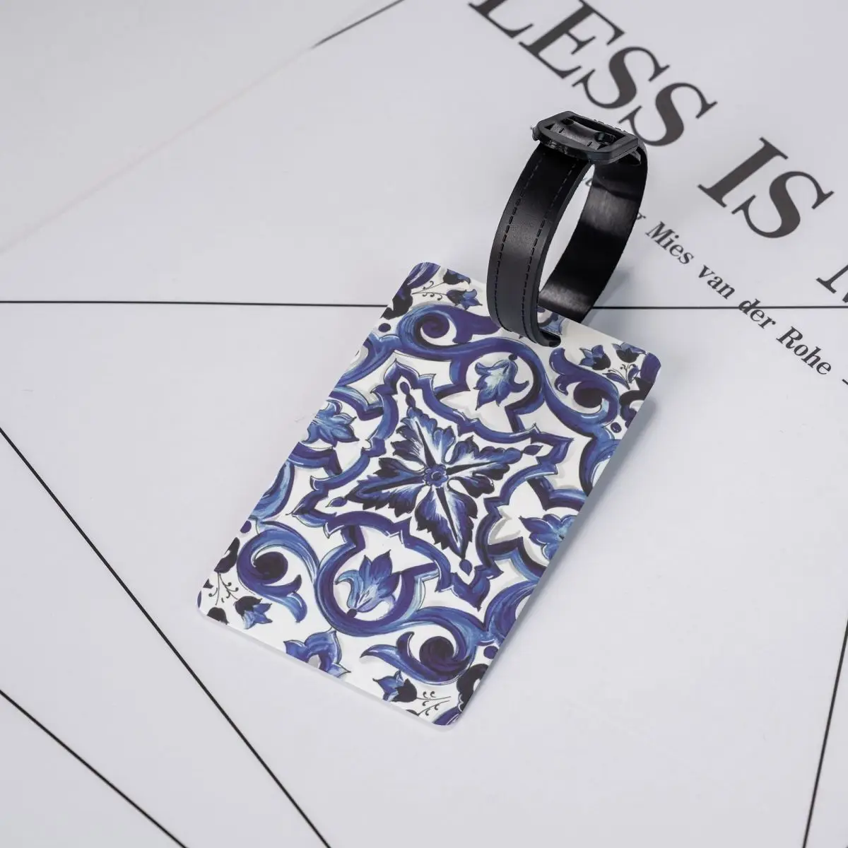 

Blue Ornate Floral Mediterranean Sicilian Tile Luggage Tags Suitcase Travel Baggage Boarding Tag Label Holder ID Name Address