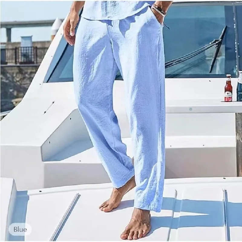 2025 New Men's Cotton Linen Pants Male Autumn New Breathable Solid Color Linen Trousers Fitness Streetwear S-4XL