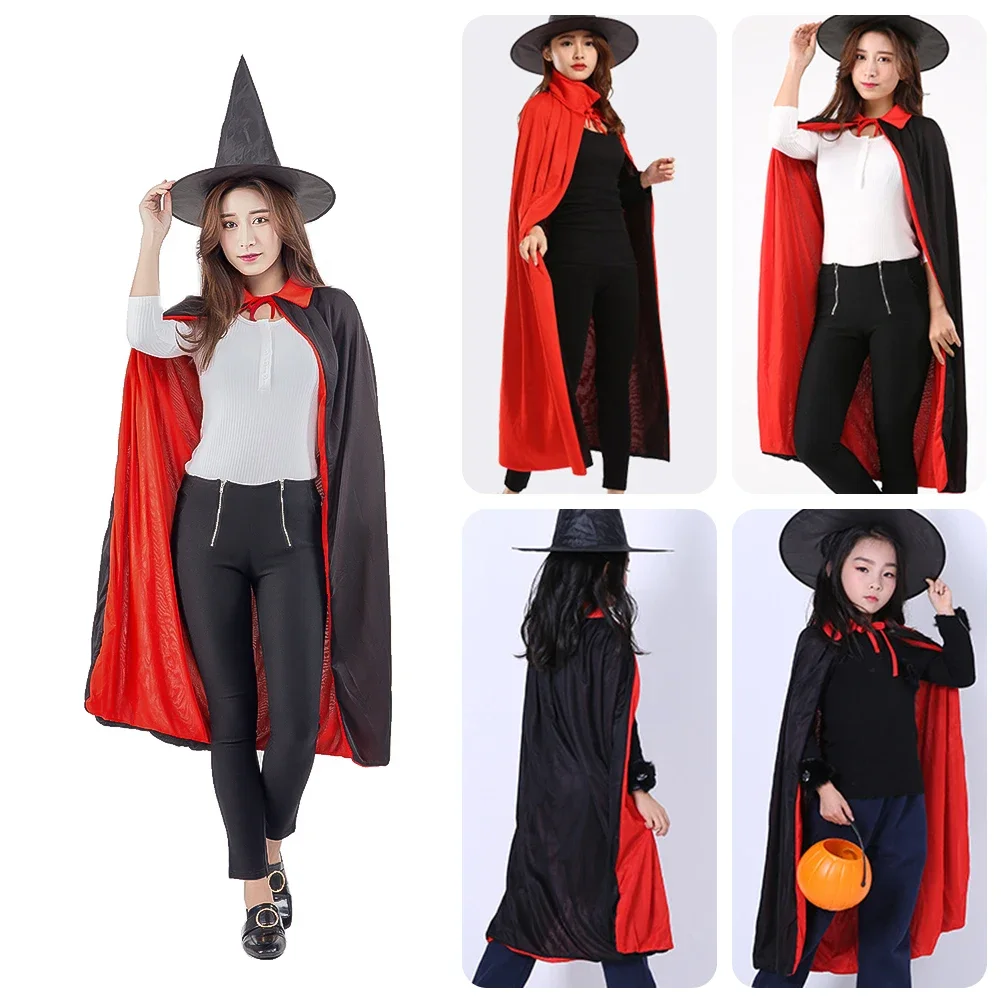 

Reversible Cap Vampire Cape Halloween Party Men Women Clothes Cosplay Costume Halloween Adult Kids Stand Collar Cape Black Red