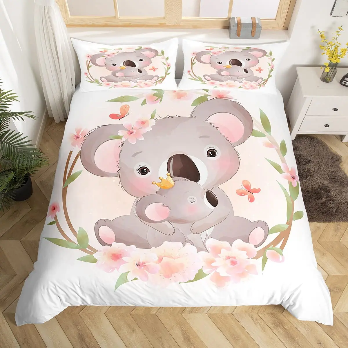 Cute Koala Duvet Cover for Boys,Girls Cartoon Comforter Cover Full Size Bedding Set Kids Teen Room Decor Bed Cover 3 Pieces