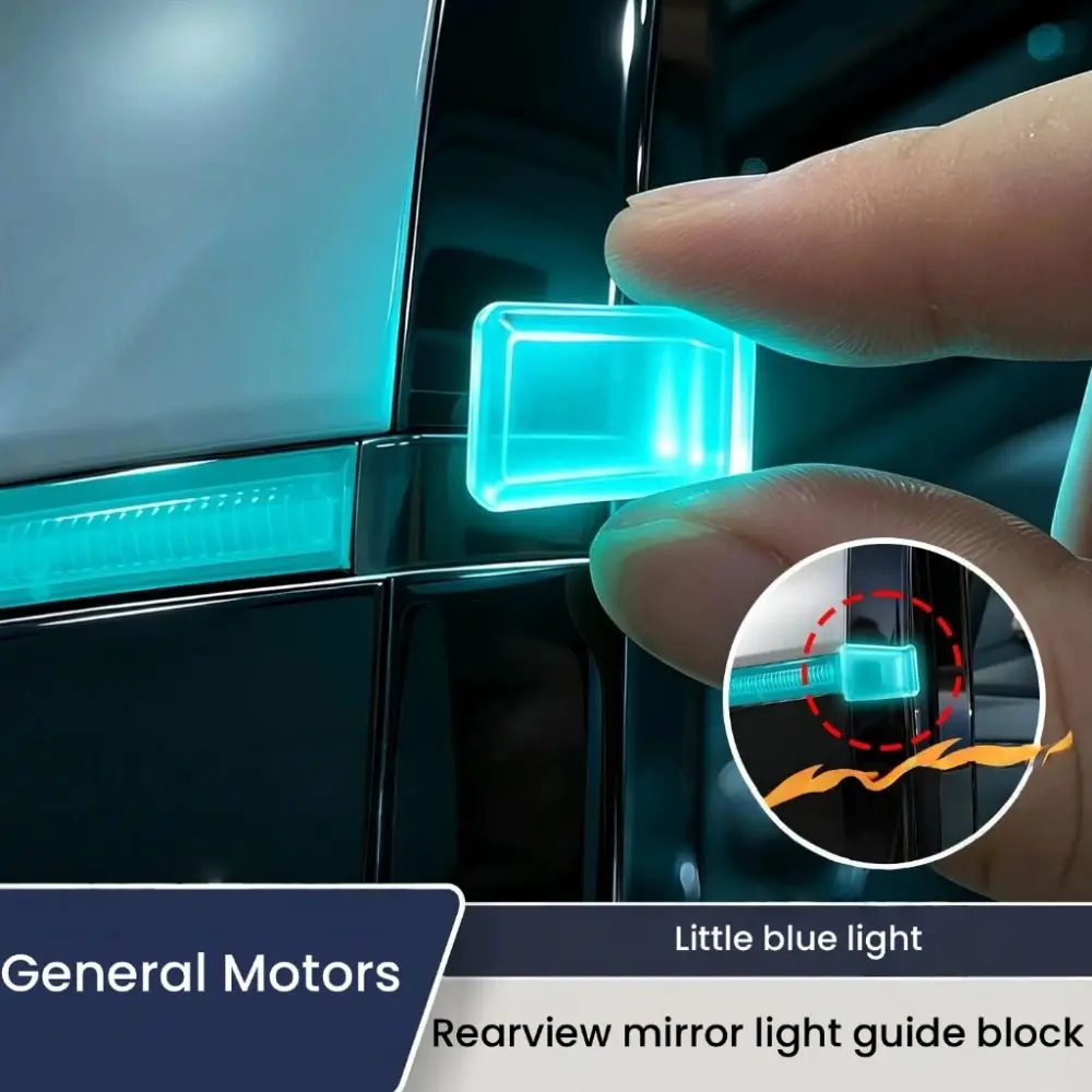 2PCS Universal Car Mirror Light Guide Block Blue LED Transparent Car Rearview Mirror Light Self-adhesive Exterior Decoration