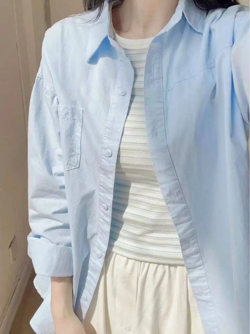 

Blue Commuter Casual Loose Long Sleeve Women's Shirt Spring 2026 New Style Versatile Sun Protection Outerwear Collar