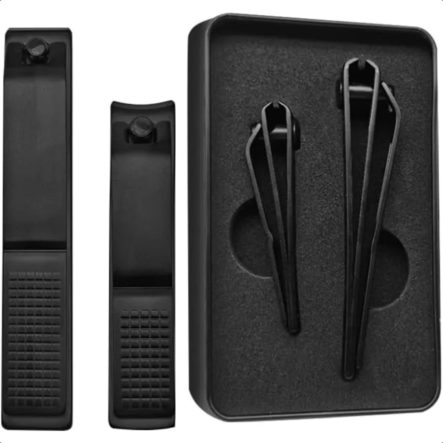 

Nail Clippers Set Sharp Black Nail Cutter Fingernail Toenail Clipper with Case Large and Small 2 Piece Black case