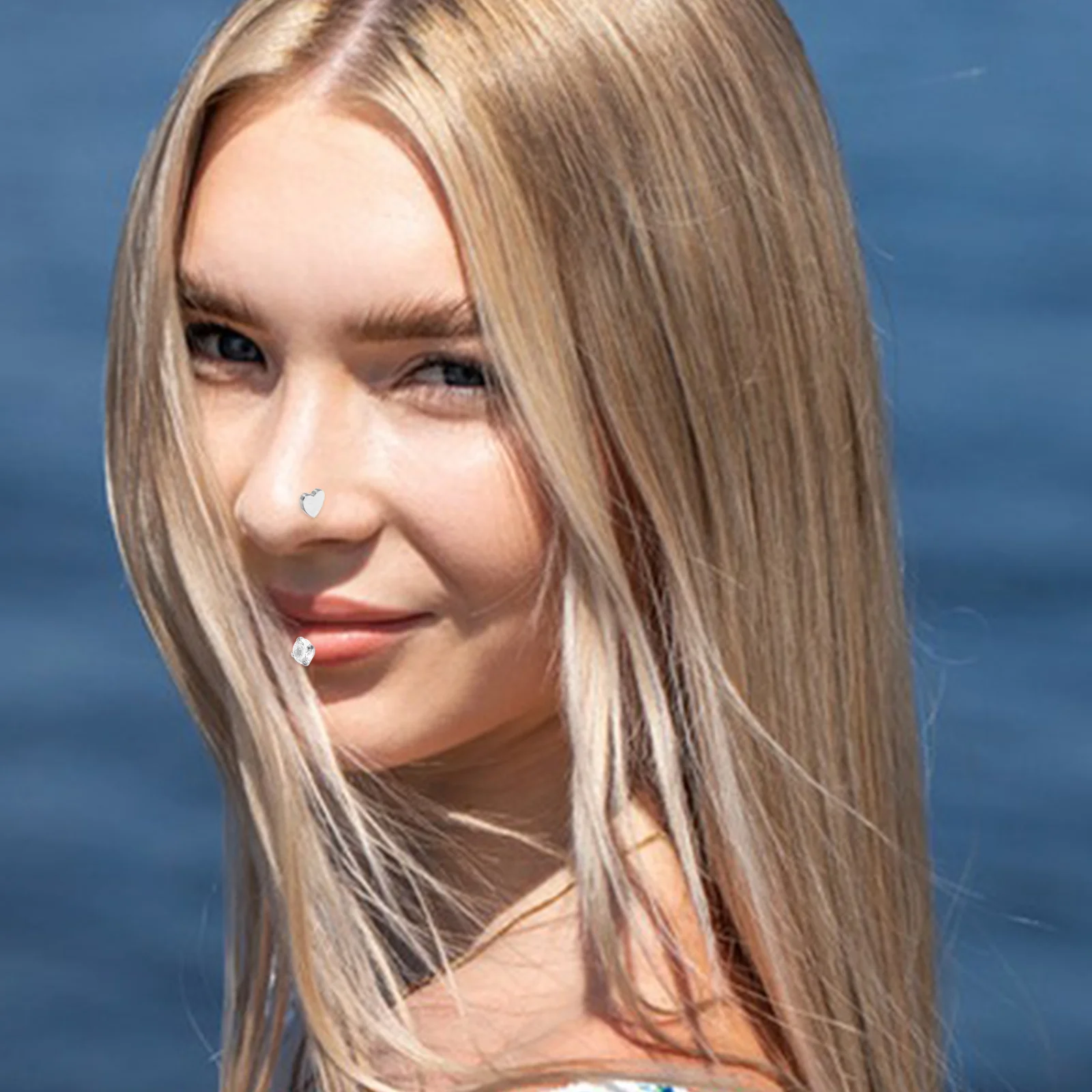 

5Pcs Durable Stainless Steel Zircon Lip Nose Studs Earrings Body Piercing Set High Gloss Finish for Casual Formal Wear