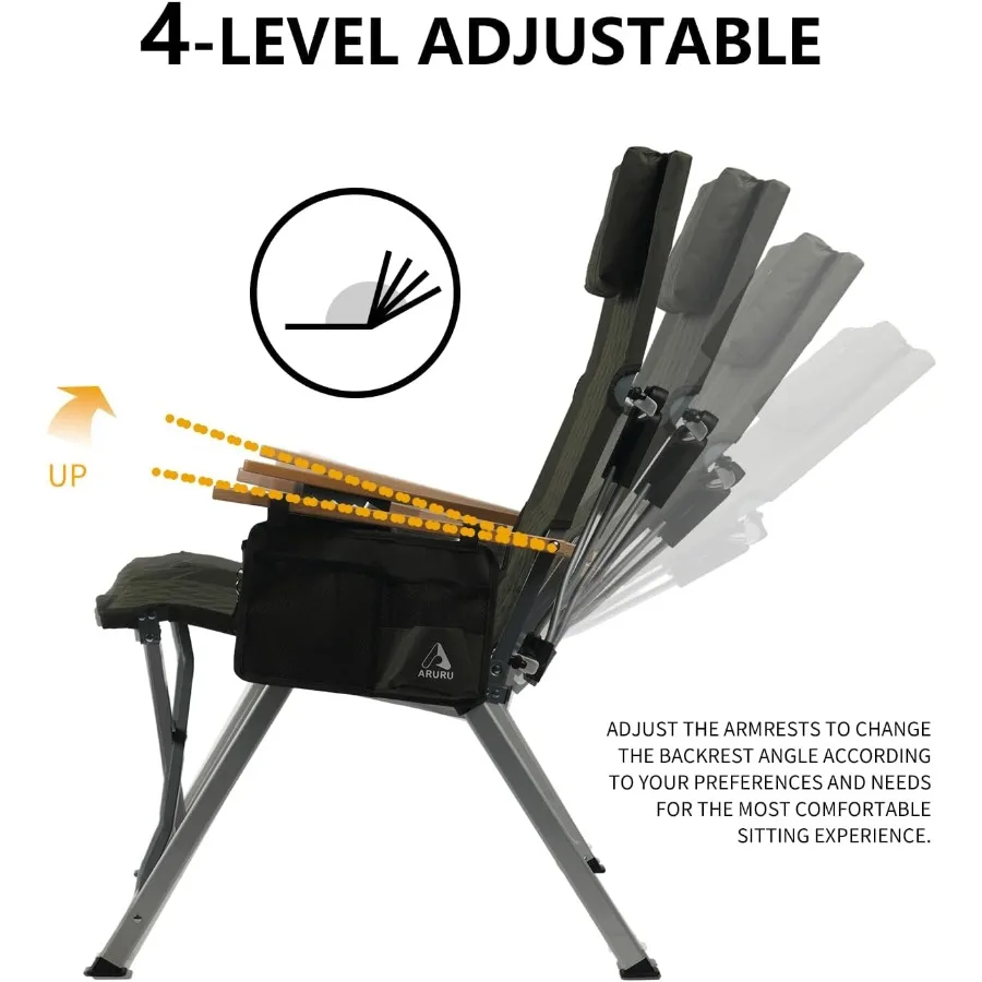 كرسي تخييم مستلق مكون من قطعتين من كراسي الحديقة القابلة للطي مع 4 مراحل قابلة للتعديل بظهر عالٍ للبالغين شديدة التحمل وقابلة للطي #5