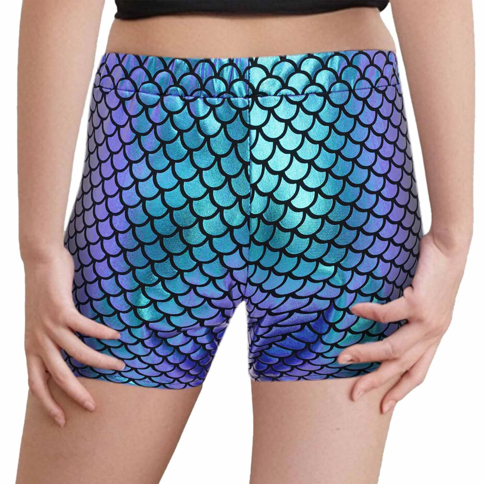 Girl Sequin Hip Hop Jazz Dance Shorts Elastic Waistband Metallic Fish Scale Short Pants Bottoms Cheerleading Performance Costume