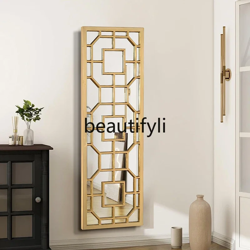 

a16 Customized medieval mirror window-shaped background wall combination wall-mounted mirror entrance Chinese decorative mirror