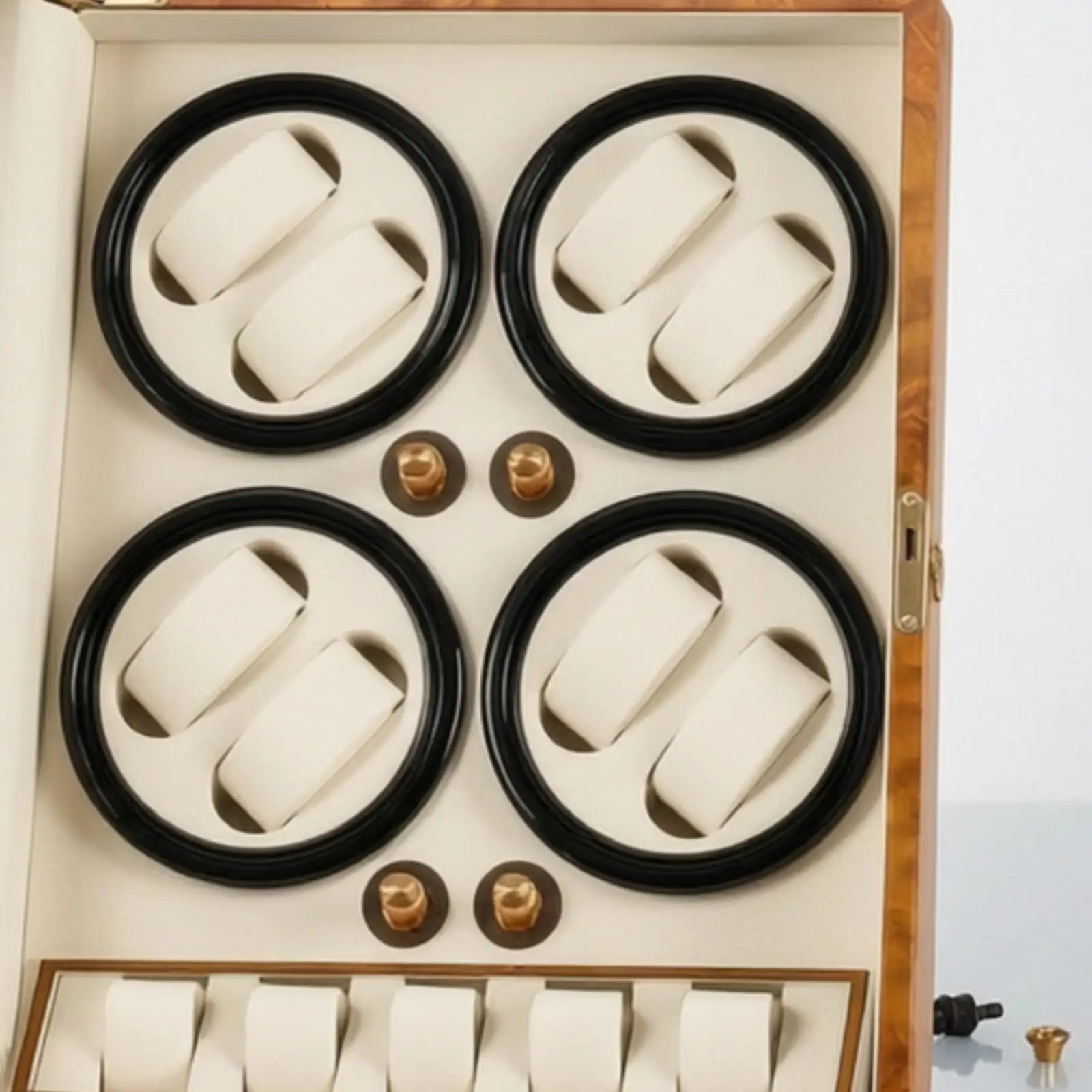 Automatic Watch Winder Box with 4 Rotating Holders and Storage Drawer for Dresser Vanity Shelf Display