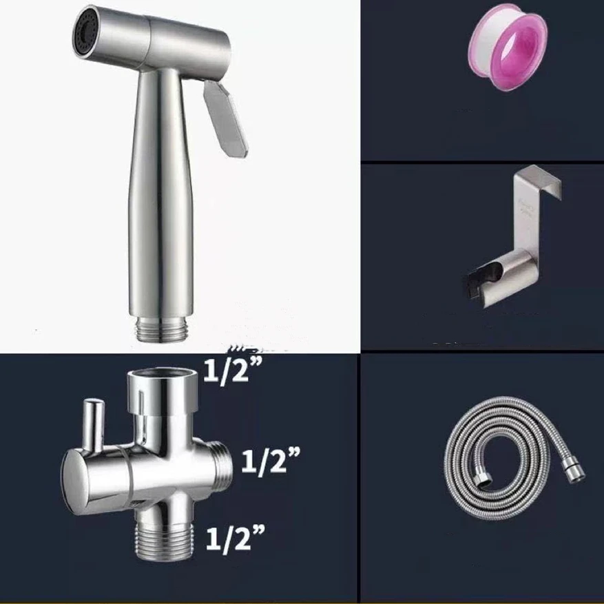 Handheld Toilet Bidet Sprayer Set Kit Stainless Steel Hand Bidet Faucet for Bathroom Hand Sprayer Shower Head Self Cleaning
