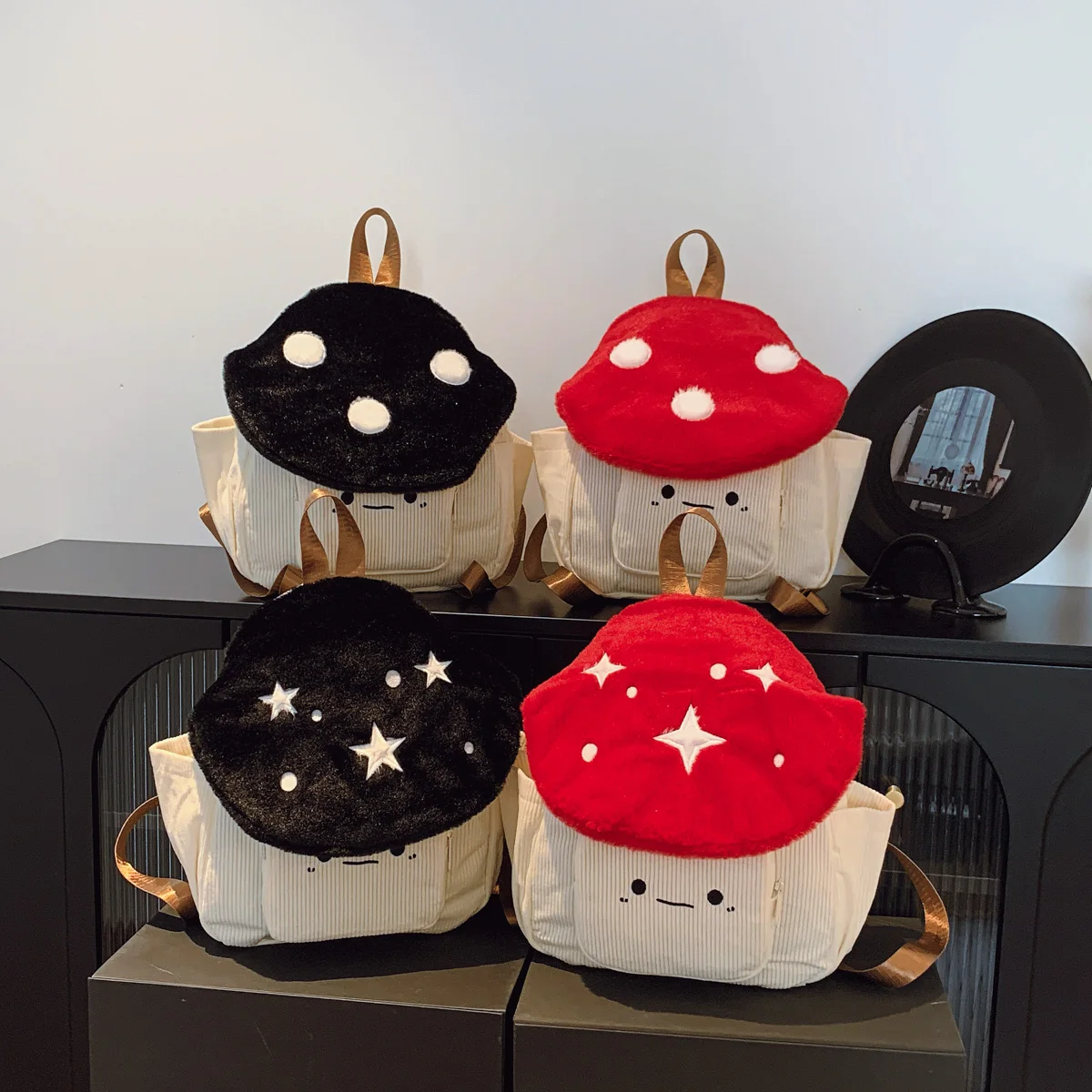 Fashionable Plush Cartoon Mushroom Student Backpack Soft Lightweight Large Capacity Girl's Backpack School Commuting Backpack