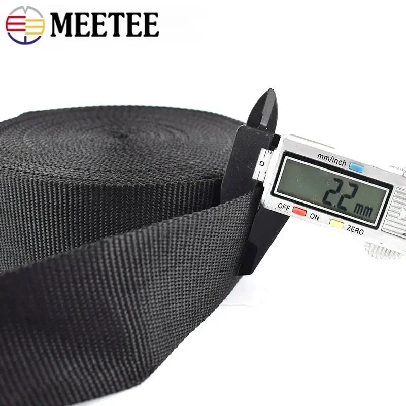 4Meters Meetee 20-50mm Nylon Webbing Tapes Balck 2mm Thick Backpack Strap Ribbons For Outdoor Garment Belt DIY Sewing Accessory