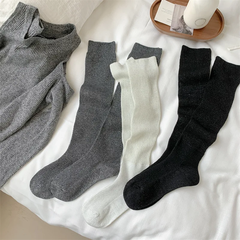 Женские чулки, новые модные повседневные гольфы, женские хлопковые однотонные длинные удобные гольфы до бедра