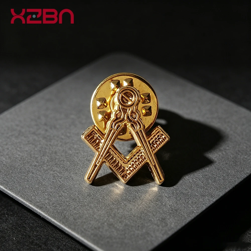 Masonic Lapel Pins Freemason Badge Mason Freemason Compass and Square Hollow out Metal Gold Plating Brooch Exquisite