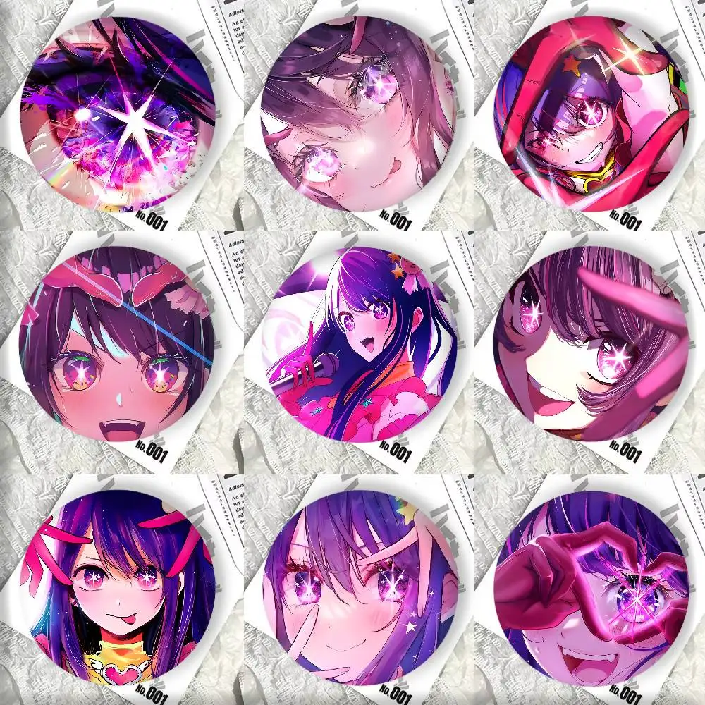 Anime Cute Girl O-Oshi N-no Ko Ai Hoshino Badge Tinplate Round Laser Brooch Clothes Backpack Accessories Lapel