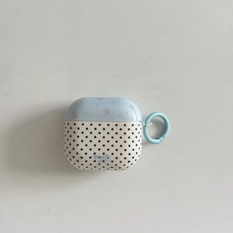 Anti-fall Blue Stars Dots Stylish IMD White Earphone Case with Pendant for Airpods Pro3, Pro2, Pro, 1, 2, 3, 4, Dustproof