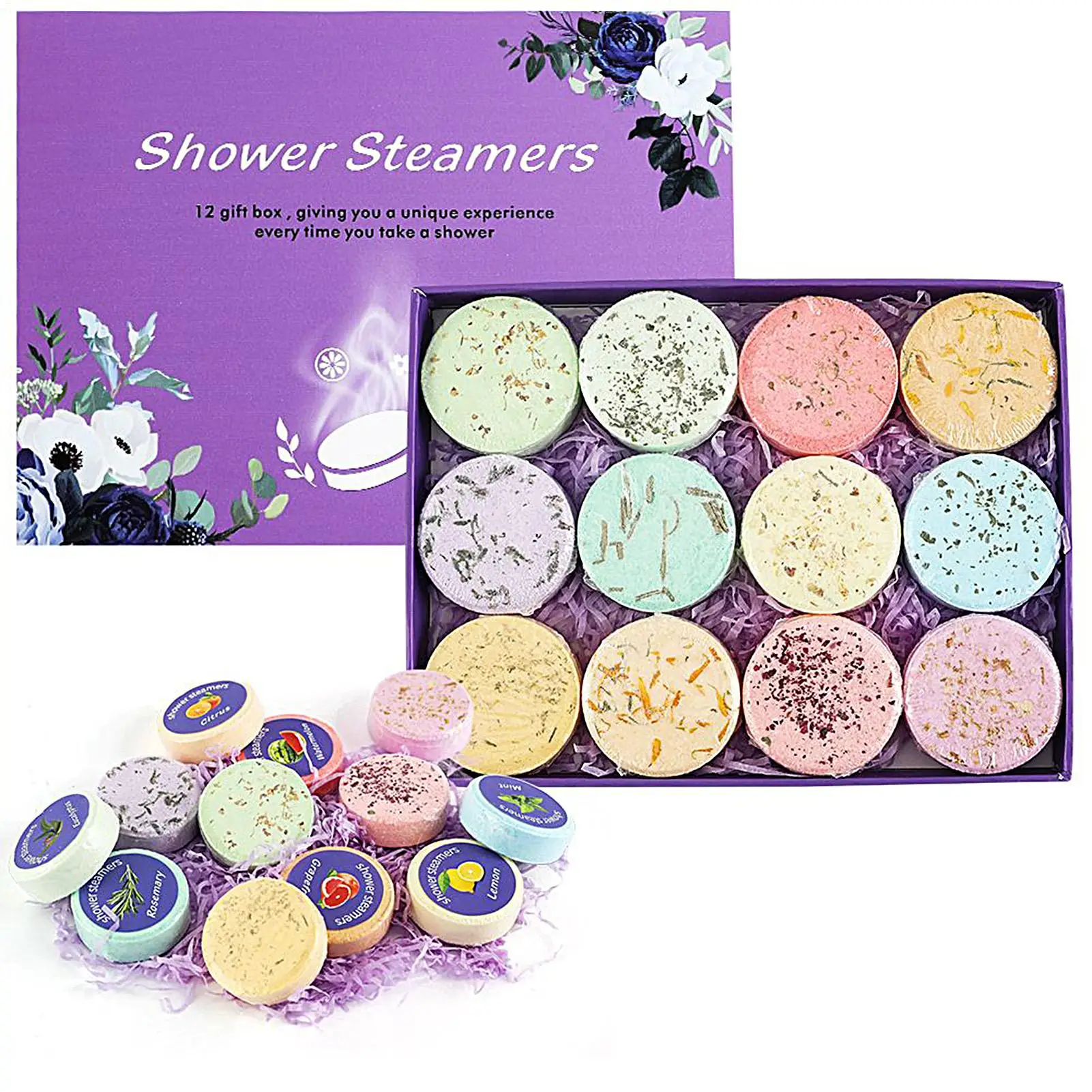 12pcs/set bathtub Aromatherapy shower steamer  Aromatherapy essential oil shower tablets Stress relief Floral bath salt tablets