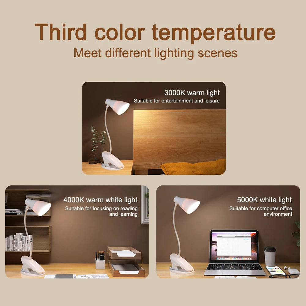 Usb Rechargeable Clip On Book Light Adjustable LED Clip-on Read Light Portable Touch Dimming Book Lamp Eye Protection Desk Lamp
