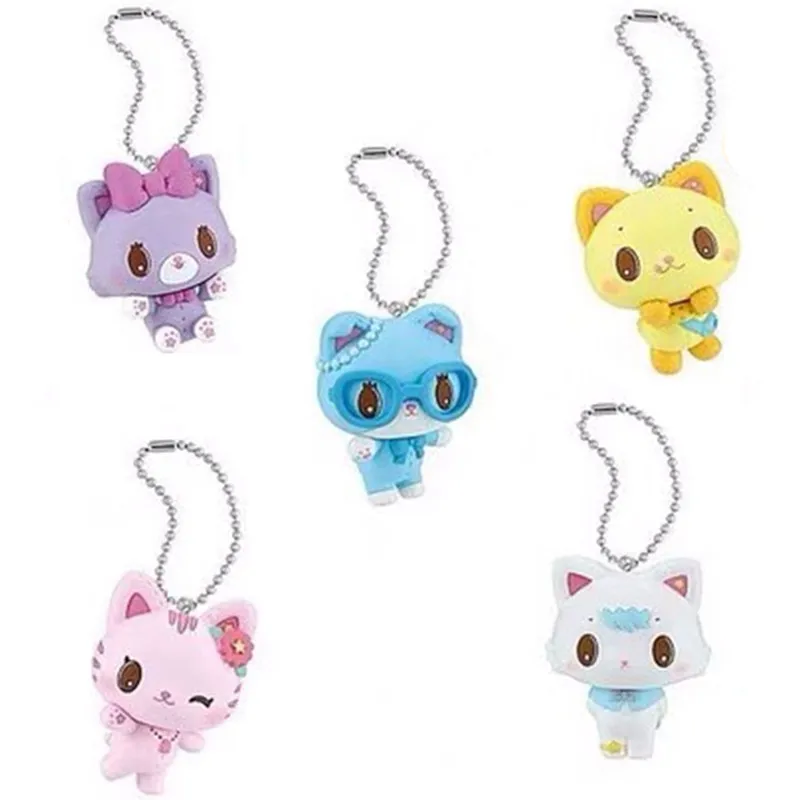 Cute Mewkledreamy Cat Keychain Set of 5 Pieces Rei Kun Suu Nene Peco Anime Kawaii Mini Keychains Key Chain Keyring Kids Toys