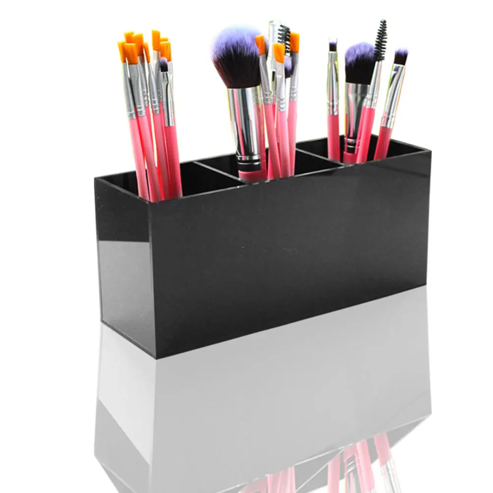 

Black Acrylic Desktop Pen Holder Makeup Brush Organizer Pencil Holder Multi-Grid Brush Storage Box Stationery Organizer