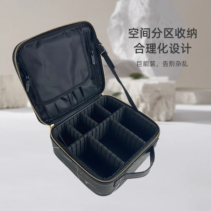 Marble-patterned handbag with professional multi-functional compartmentsPUCosmetic bag, makeup, nail art, and tattooing kit