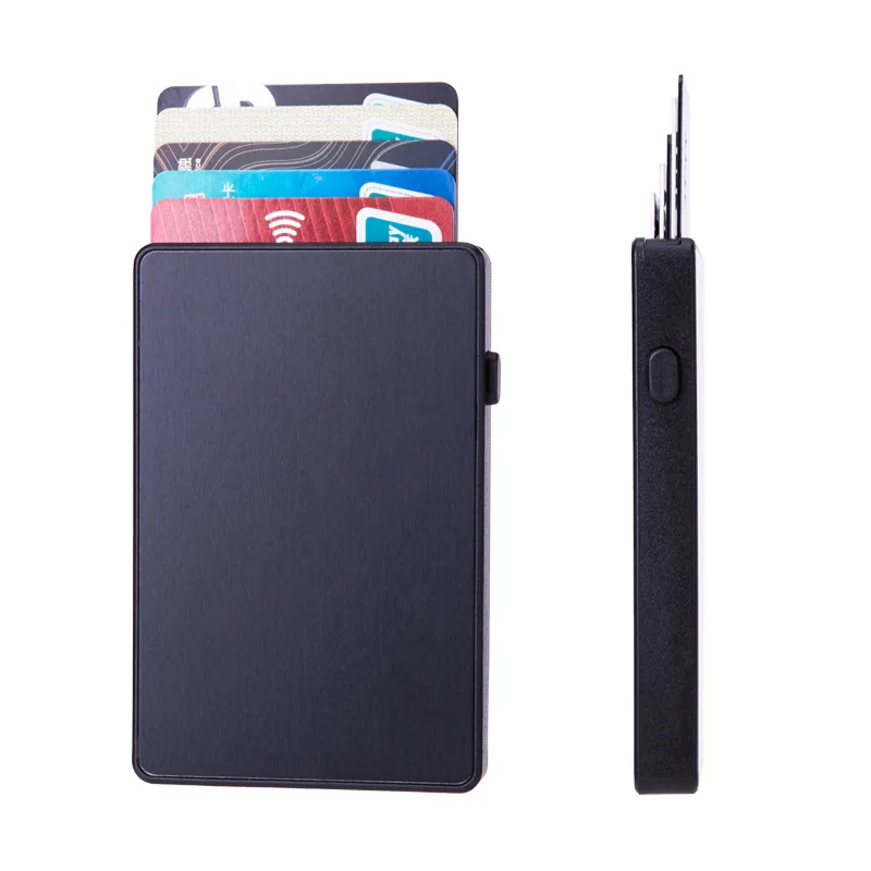 Pop-up Push Button Bank Credit Card Case Holder Fashion Slim Smart Card Wallet RFID Thin Smart Metal Wallet For Man Women Black
