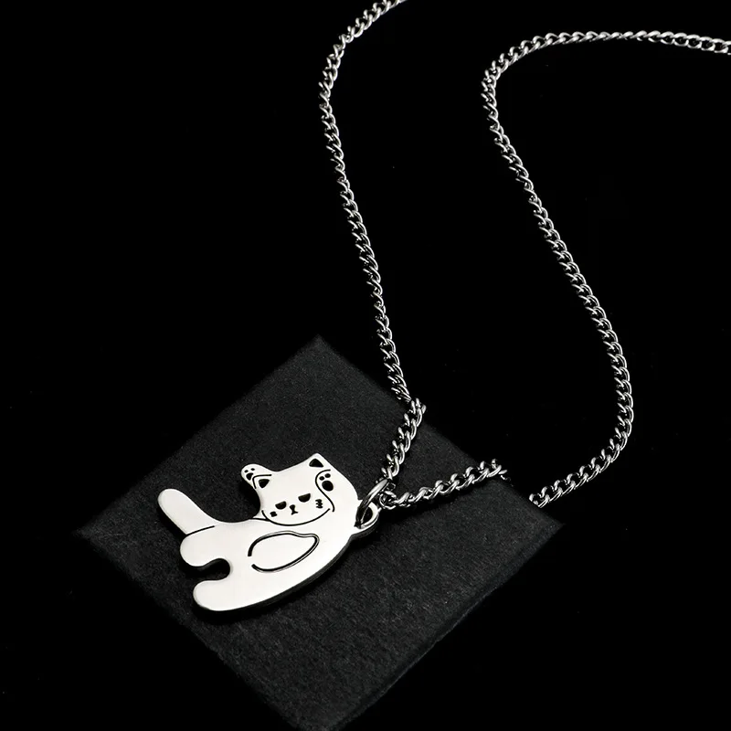 1pcs Personalized Love Cat Titanium Steel Pendant Necklace Couple Best Friend Fashion Accessories Birthday Gifts