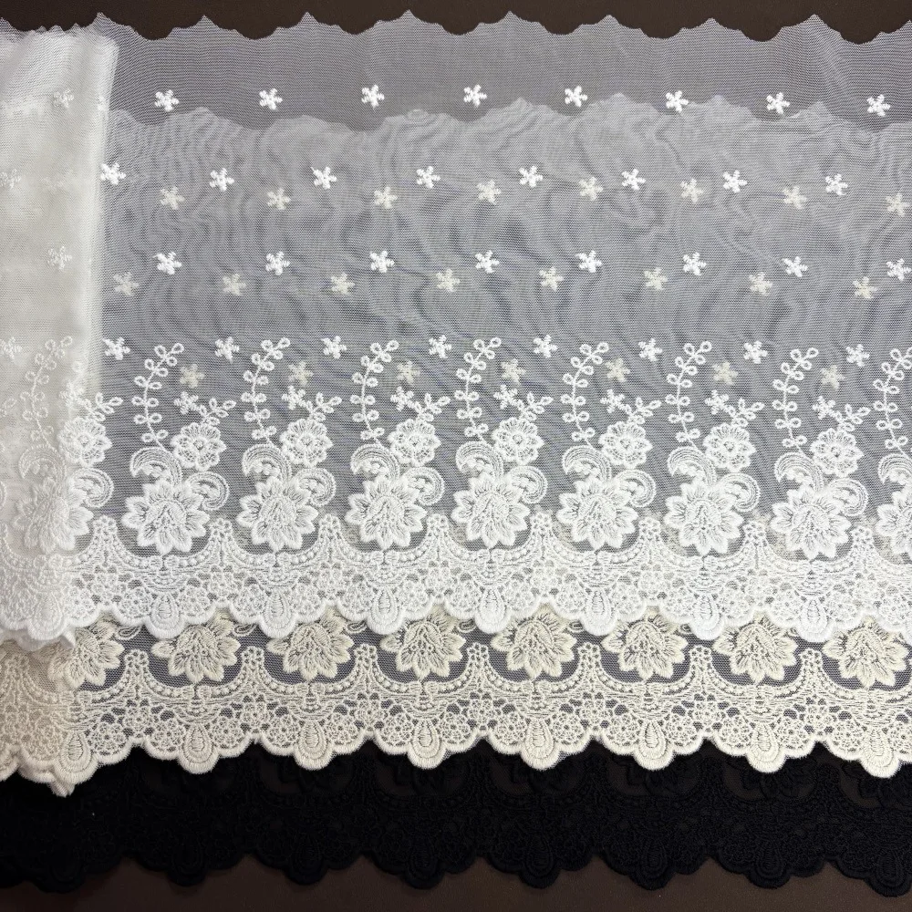 Classic cotton mesh embroidered lace, lace accessories for women's clothing, white/apricot/black 20/30/42 cm