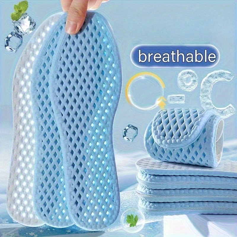 Breathable Arch Support Insoles Moisture Wicking Sweat Absorbing Deodorizing Soft Comfortable Inserts for All Shoes Blue