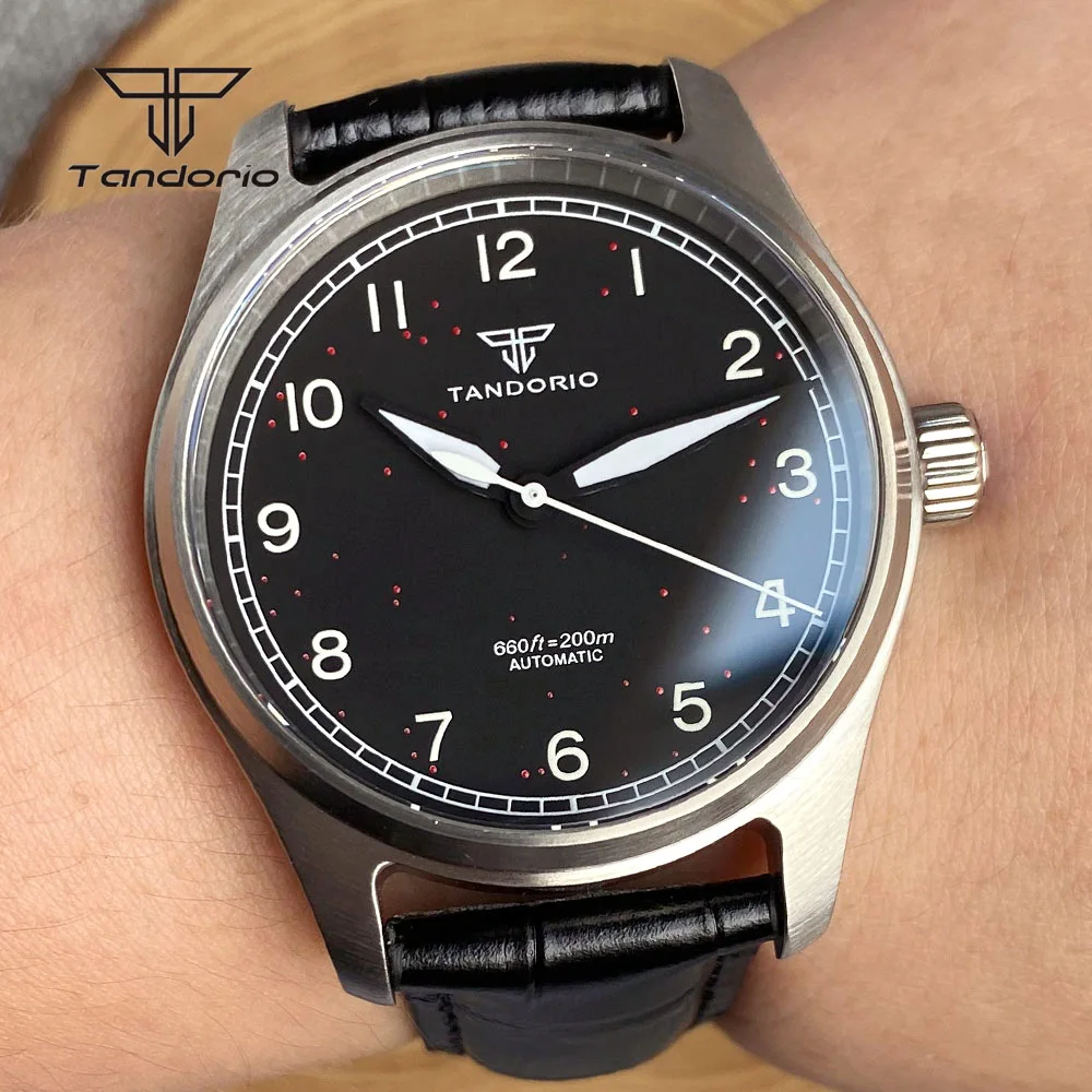 

Tandorio Automatic Pilot Watch for Men AR Sapphire NH35A PT5000 Simple Luminous 20BAR Diver 39mm Mechanical Wristwatch Leather