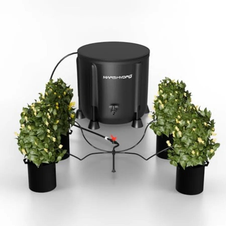 Auto Drip Irrigation Kits for Grow Tent Indoor Lawn Greenhouse Yard: 13 Gallon Foldable Bucket, 24W Upgraded Pump, 8 Emitters,