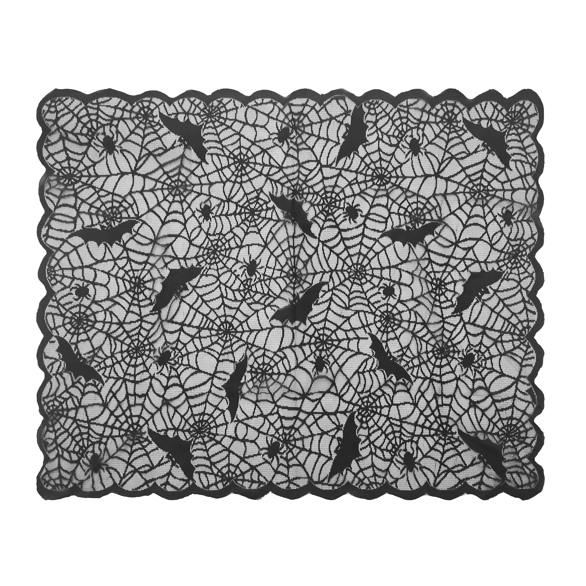 Halloween spider web, bat bug, black cut-out lace warp knitted tablecloth, rectangular polyester party decoration tablecloth
