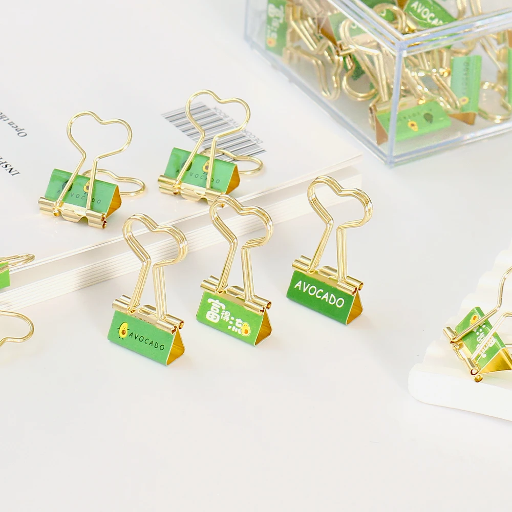 18 stks/doos groene Metalen hart Bindmiddel Clips 19mm Notities Brief avocado Paperclip Kantoorbenodigdheden Levert Binding Beveiligen