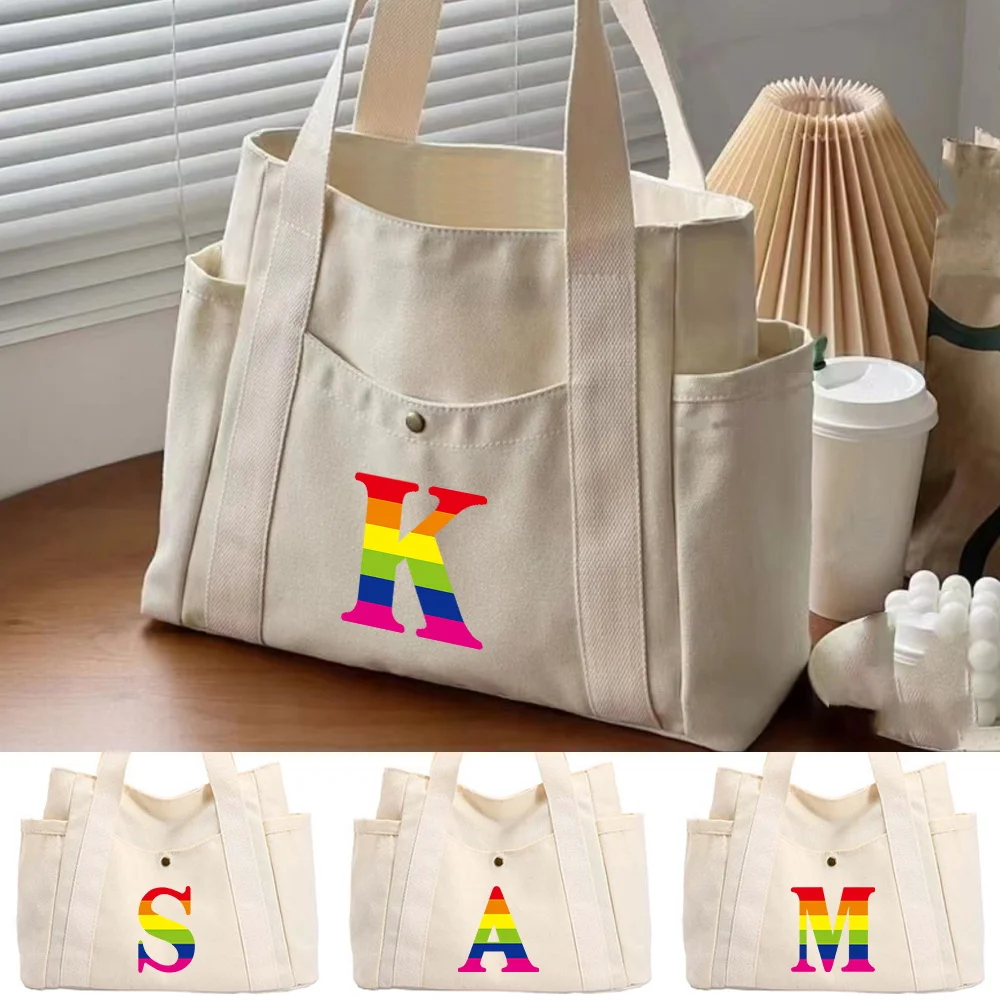 

Shoulder Canvas Bag Fashion Design Sense Rainbow Series Eco-friendly Shopping Bags Outdoor Travel Bag Women Storage Pack