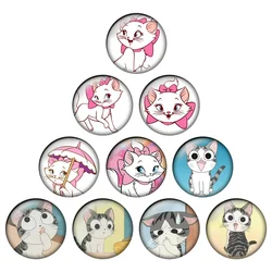 24pcs Cartoon Cute Cat Animal Painting Glass Snap Button Round Photo Glass Cabochon Demo Flat Back Making Findings H027
