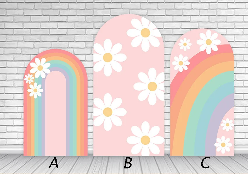 

Mehofond Custom 2-Sided Groovy Daisy Rainbow Girl Birthday Party Baby Shower Covers Chiara Arch Background Decor Backdrop Photo