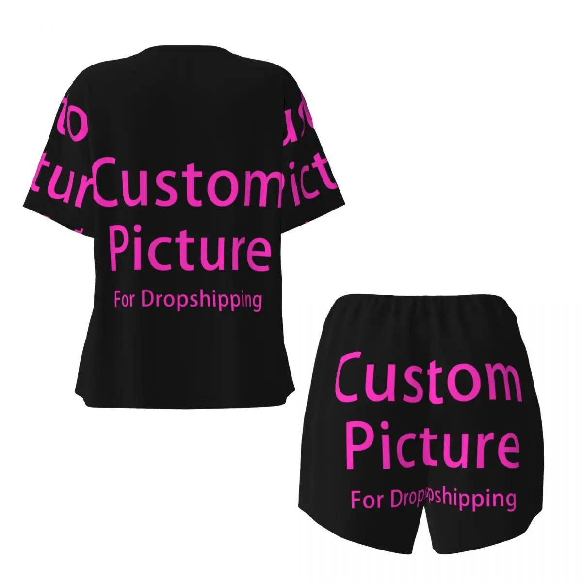 Custom Personalized Custom Photo Logo Pajama Sets for Women 2 Piece Customized DIY Print Short Sleeve Pjs Shorts Sleepwear