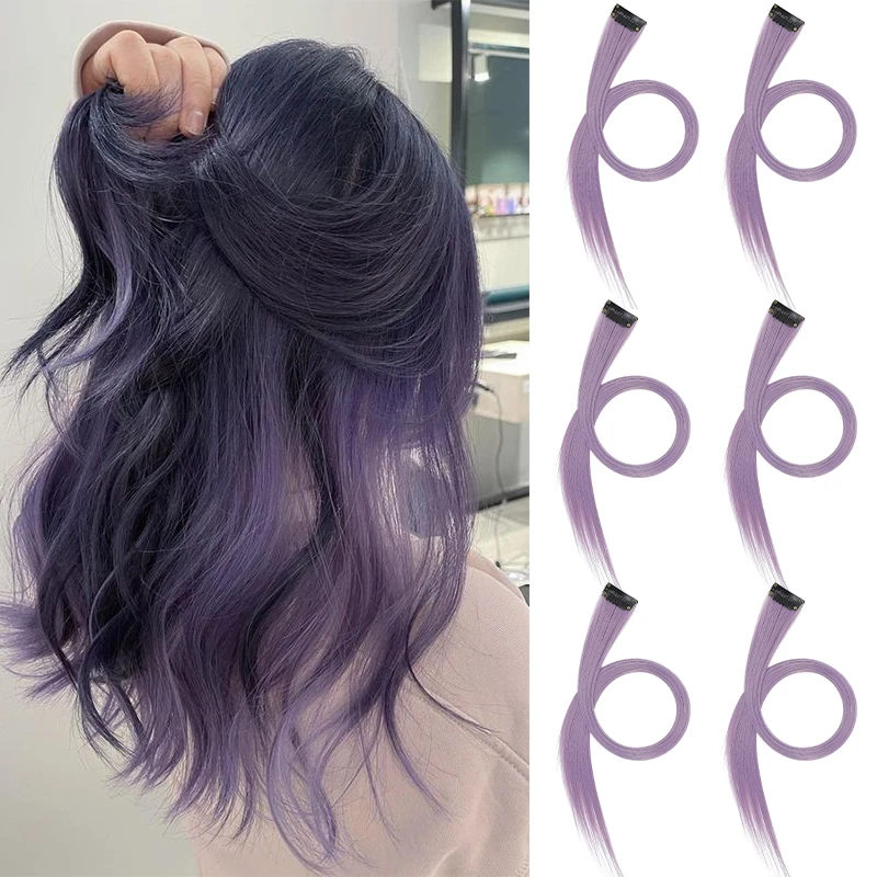 

6 шт., разноцветные волосы, 22 дюйма, цветные наращивание волос, прямой шиньон, длинные синтетические вечерние блики, заколки для волос для девочек и женщин