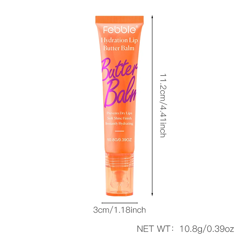 Bálsamo labial hidratante Febble acalma a secura, máscara labial com tubo macio, suaviza linhas labiais, base de batom